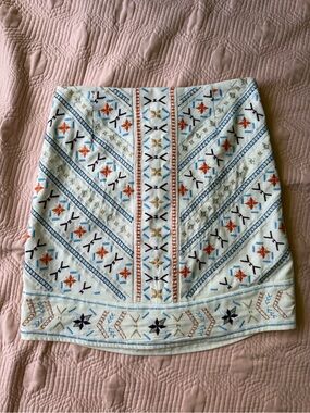Francesca’s Dina Be Embroidered Skirt Size Small Orange Blue Purple Stars